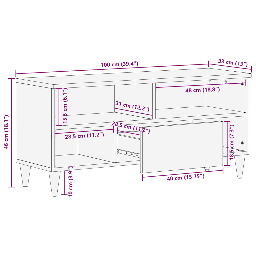 TV-skab med skuffe Valnød 100 x 33 x 46 cm Massivt mangotræ