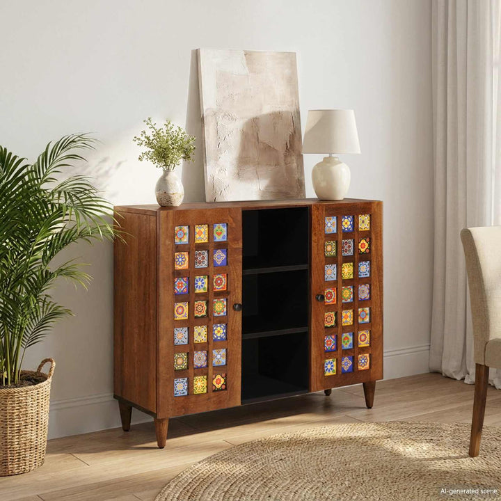 Sideboard med hylde Valnød 90 x 33,5 x 75 cm Massivt mangotræ