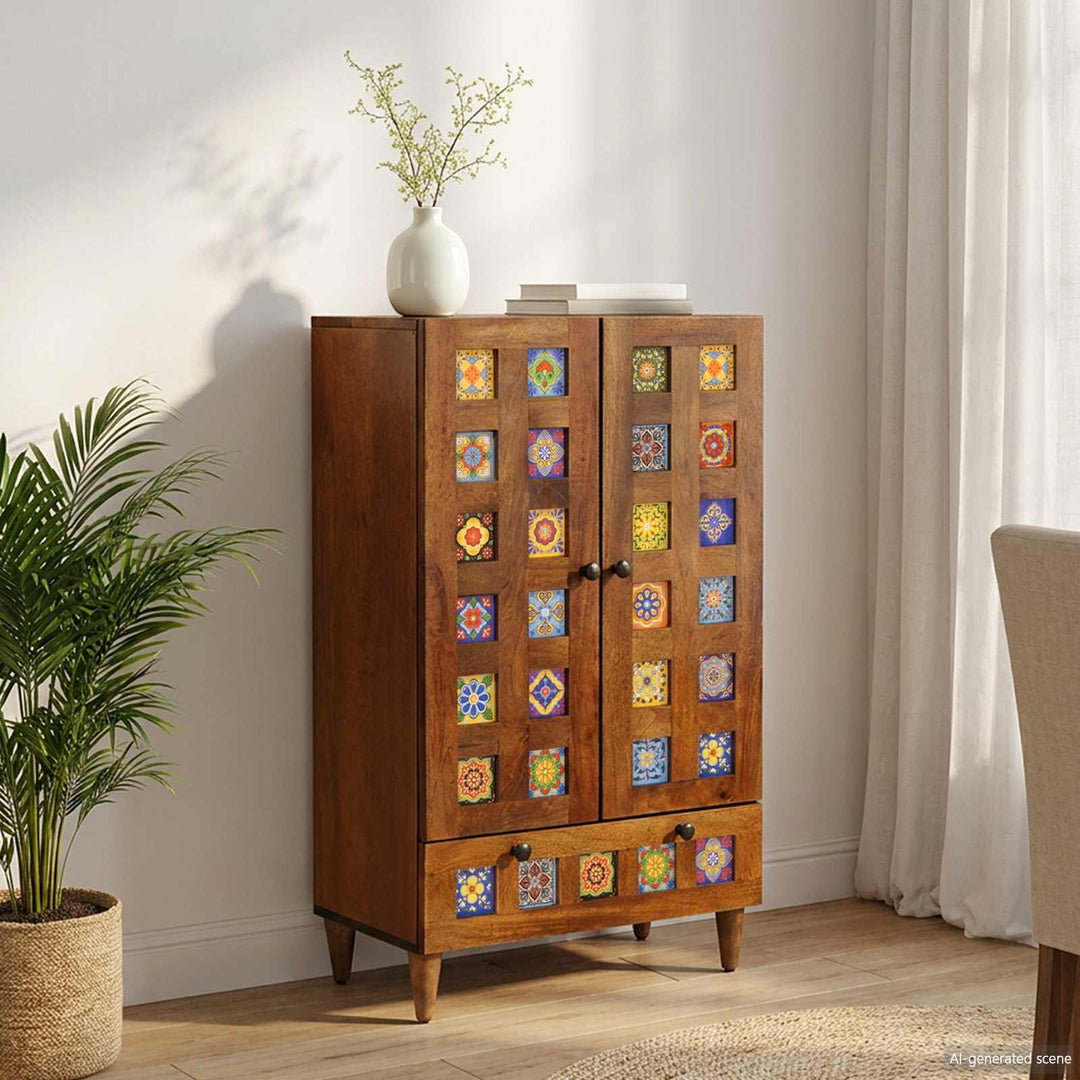 Highboard med skuffe Valnød 60 x 33,5 x 100 cm Massivt mangotræ