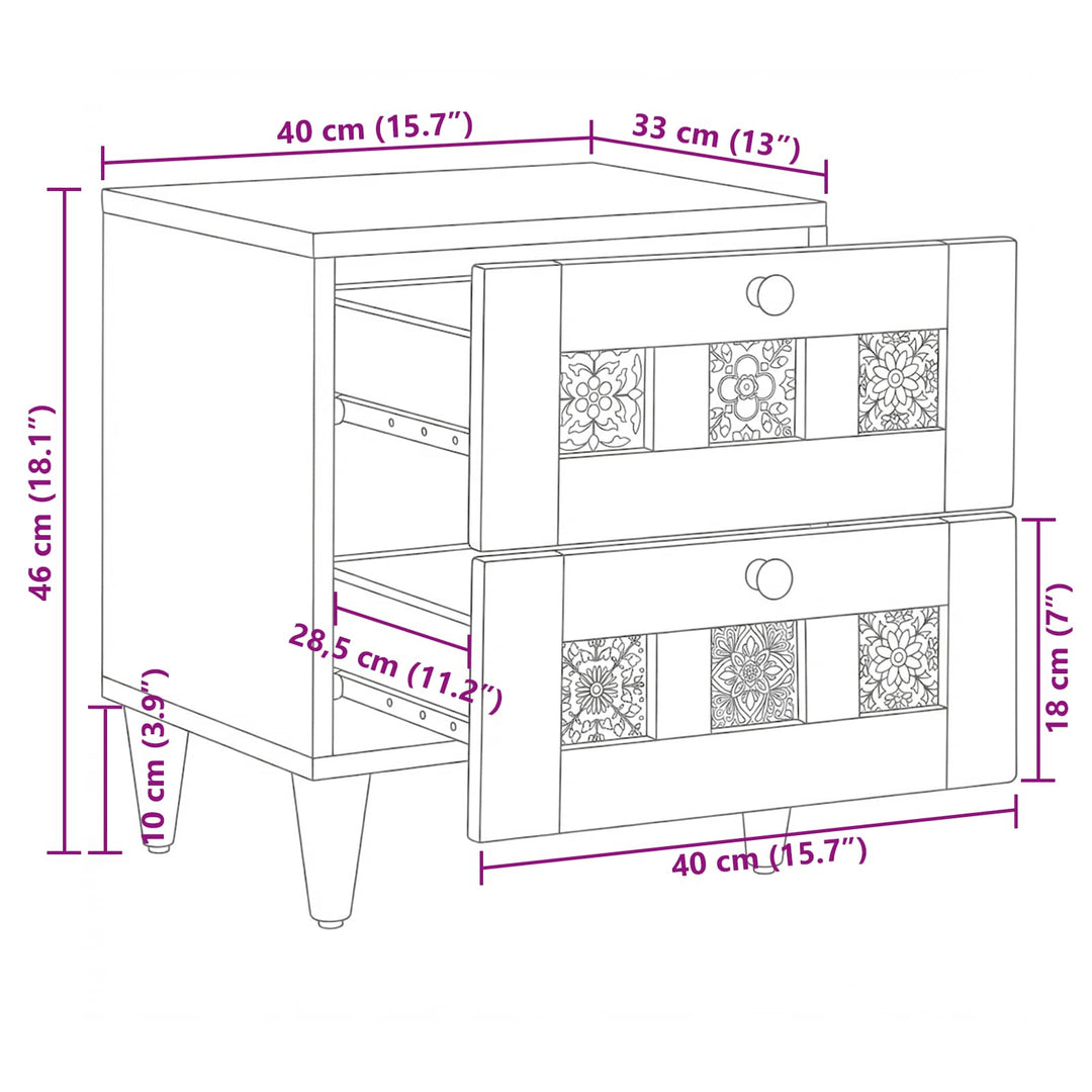 Natskab 2 pcs Naturfarvet 40 x 33 x 46 cm Massivt mangotræ