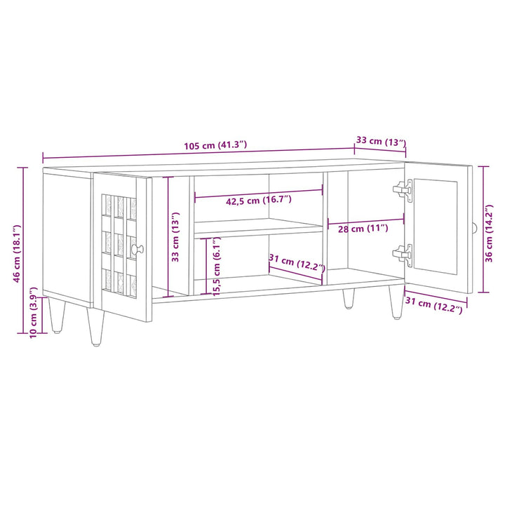 TV-skab med hylde Naturfarvet 105 x 33 x 46 cm Massivt mangotræ