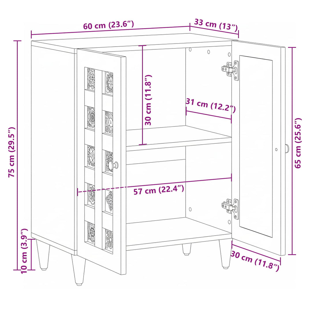 Sideboard Naturfarvet 60 x 33 x 75 cm Massivt mangotræ