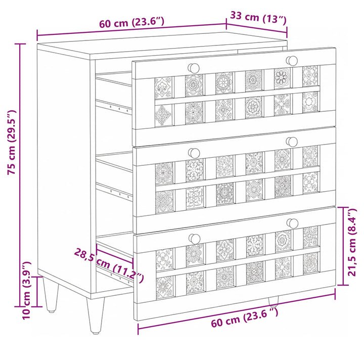 Sideboard Naturfarvet 60 x 33 x 75 cm Massivt mangotræ
