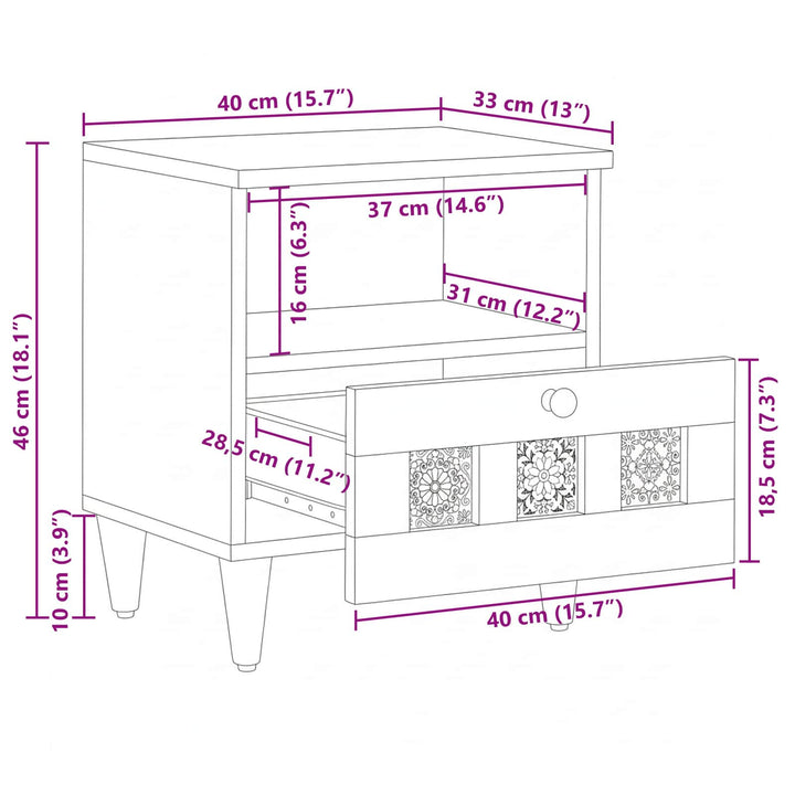 Natskab 2 pcs Naturfarvet 40 x 33 x 46 cm Massivt mangotræ