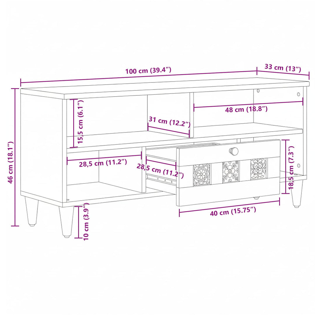 TV-skab med hylde Naturfarvet 100 x 33 x 46 cm Massivt mangotræ