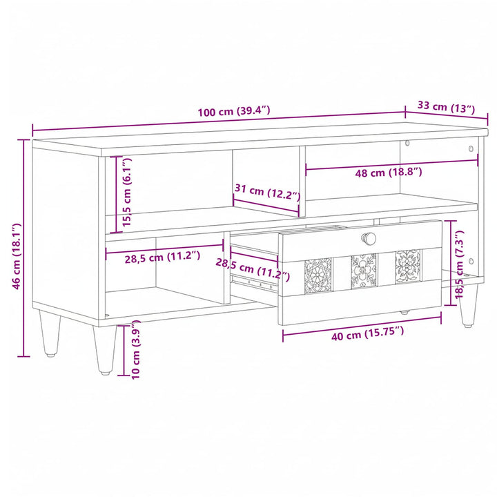 TV-skab med hylde Naturfarvet 100 x 33 x 46 cm Massivt mangotræ