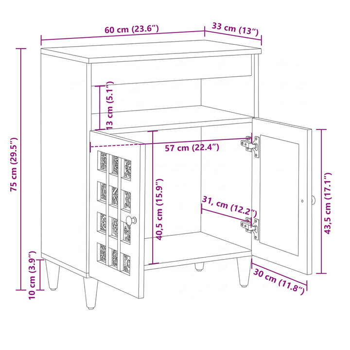 Sideboard Naturfarvet 60 x 33 x 75 cm Massivt mangotræ