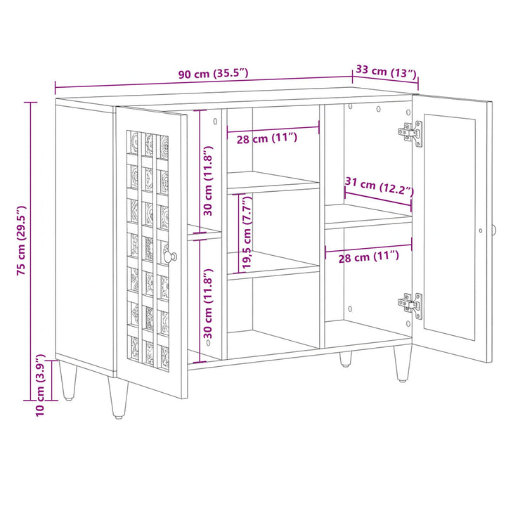 Sideboard Naturfarvet 90 x 33 x 75 cm Massivt mangotræ