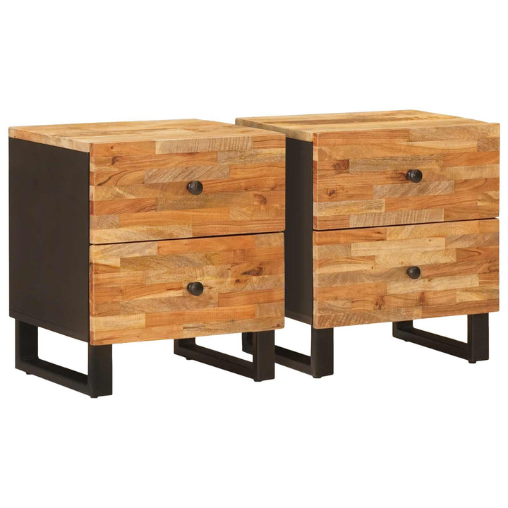 Natskab med skuffe 2 pcs Brun 40 x 33 x 46 cm Massivt mangotræ