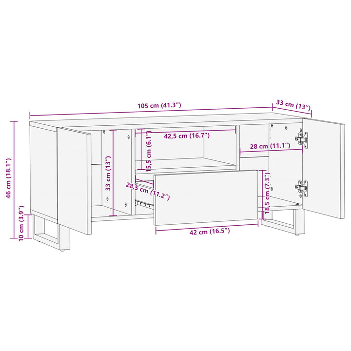 TV-skab med hylde Brun 105 x 33 x 46 cm Massivt mangotræ