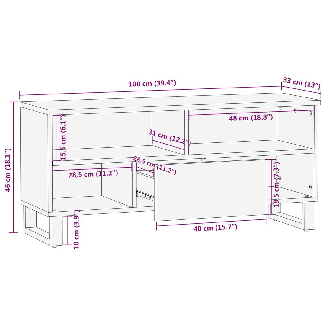 TV-skab med skuffe Brun 100 x 33 x 46 cm Massivt mangotræ