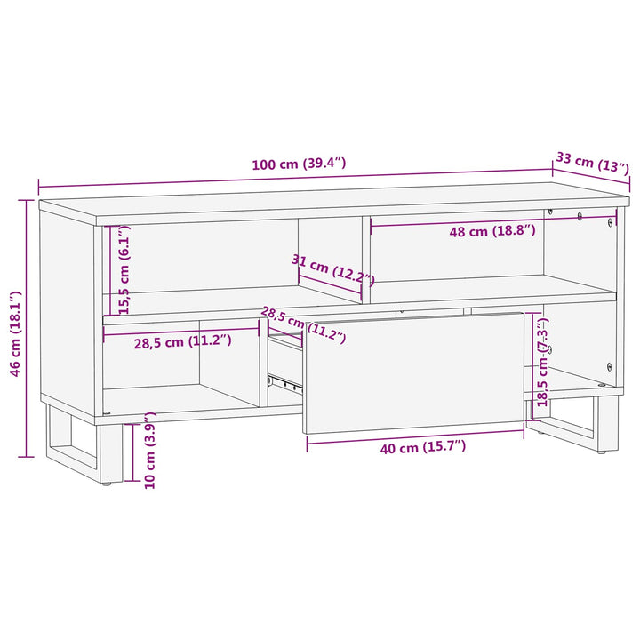 TV-skab med skuffe Brun 100 x 33 x 46 cm Massivt mangotræ