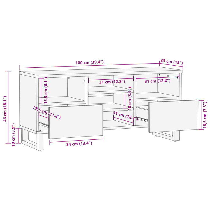 TV-skab med hylde Corona Brun 100 x 33 x 46 cm Massivt mangotræ