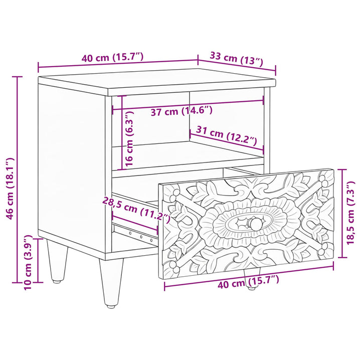 Sengekabinett 2 pcs Brun 40 x 33 x 46 cm Massivt mangotræ