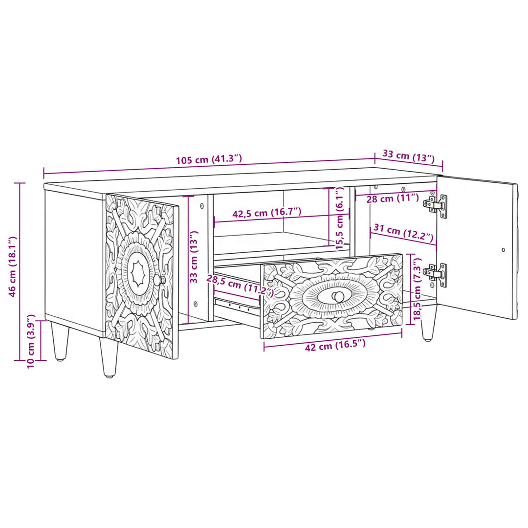 TV-skab Brun 105 x 33,5 x 46 cm Massivt mangotræ