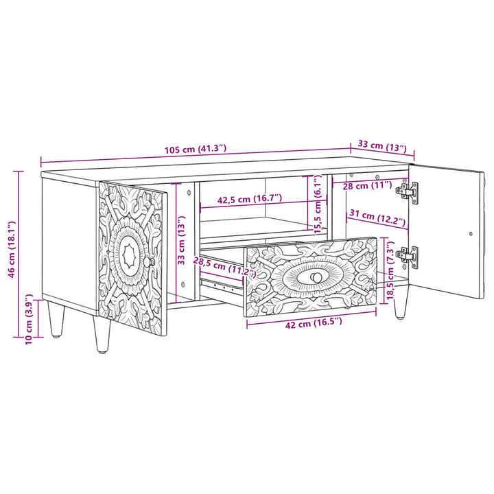 TV-skab Brun 105 x 33,5 x 46 cm Massivt mangotræ
