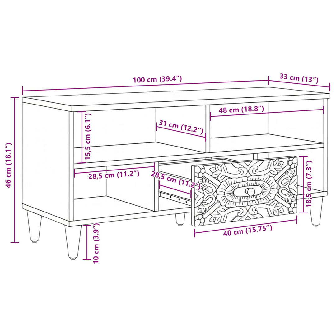 TV-skab Brun 100 x 33,5 x 46 cm Massivt mangotræ