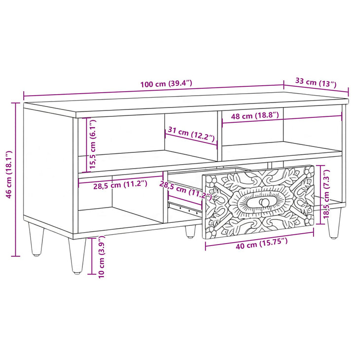 TV-skab Brun 100 x 33,5 x 46 cm Massivt mangotræ