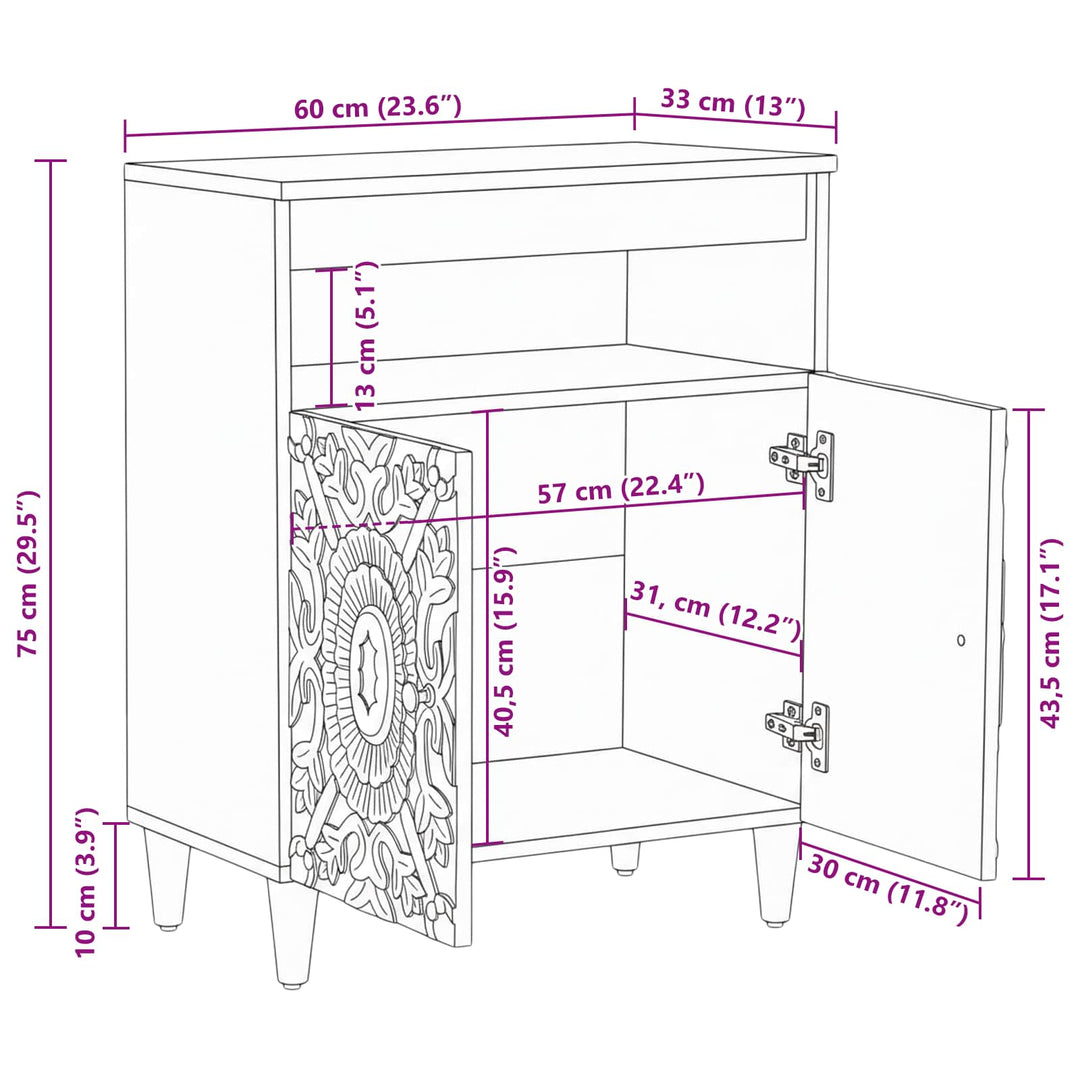 Sideboard med dør Brun 60 x 33,5 x 75 cm Massivt mangotræ
