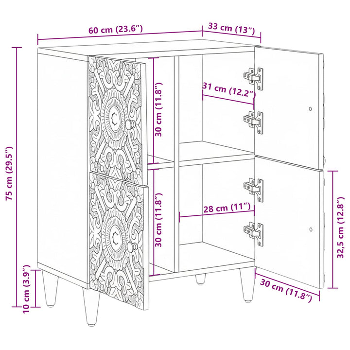 Sideboard med dør Brun 60 x 33,5 x 75 cm Massivt mangotræ