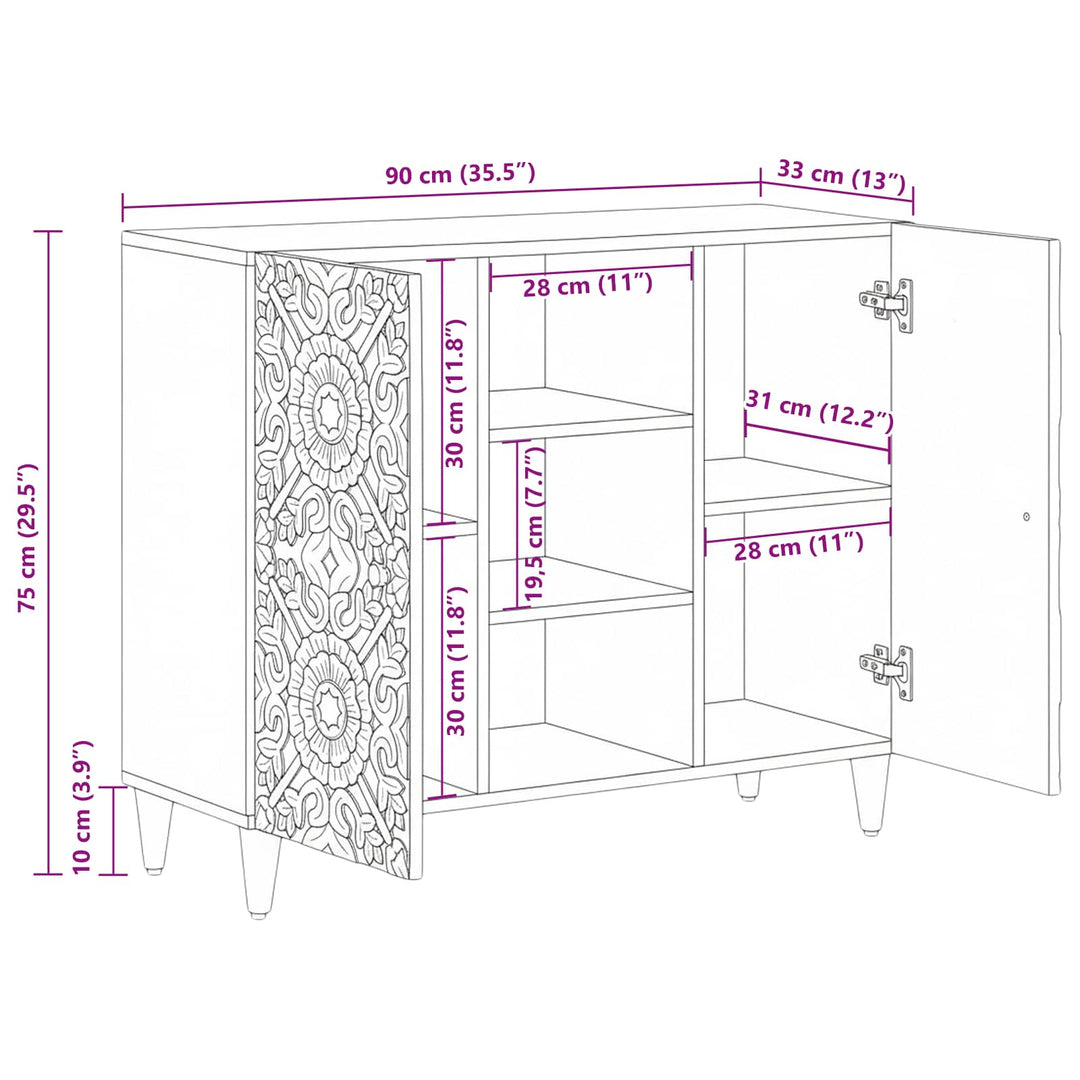 Sideboard med hylde Brun 90 x 33,5 x 75 cm Massivt mangotræ