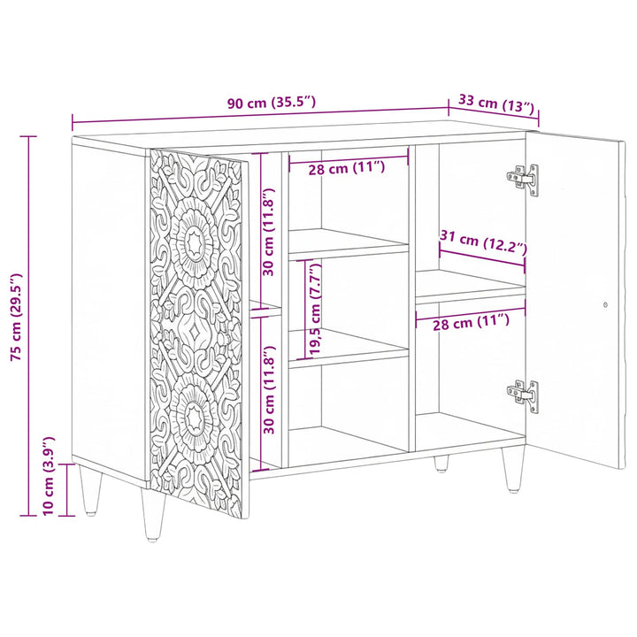 Sideboard med hylde Brun 90 x 33,5 x 75 cm Massivt mangotræ