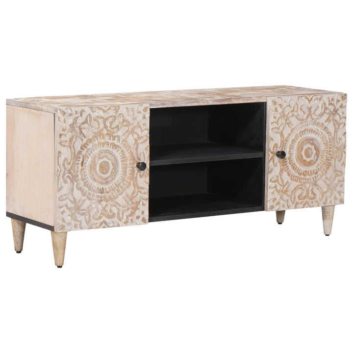 TV-skab med opbevaring Hvid 105 x 33,5 x 46 cm Massivt mangotræ