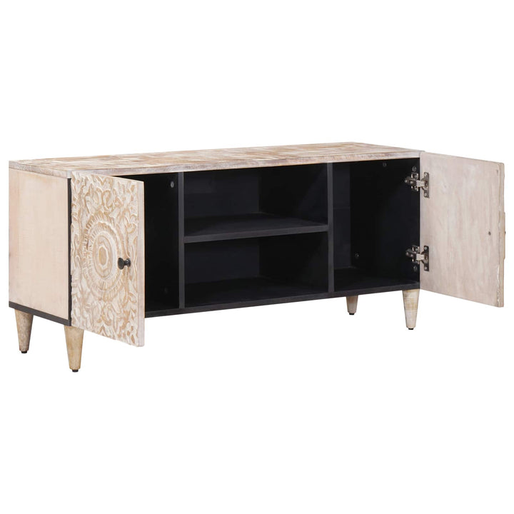 TV-skab med opbevaring Hvid 105 x 33,5 x 46 cm Massivt mangotræ
