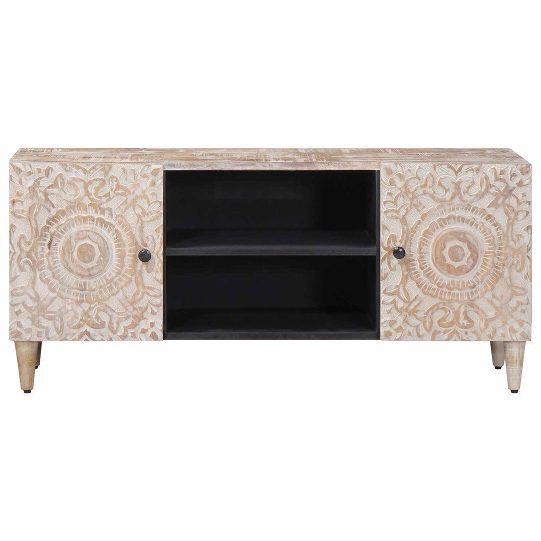 TV-skab med opbevaring Hvid 105 x 33,5 x 46 cm Massivt mangotræ