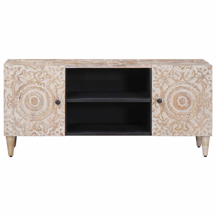 TV-skab med opbevaring Hvid 105 x 33,5 x 46 cm Massivt mangotræ