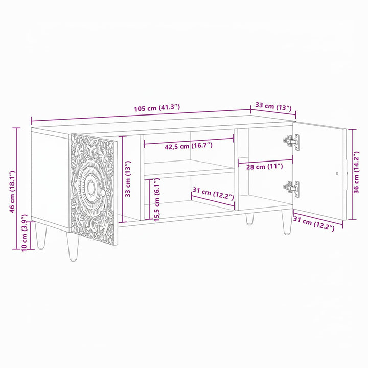 TV-skab med opbevaring Hvid 105 x 33,5 x 46 cm Massivt mangotræ