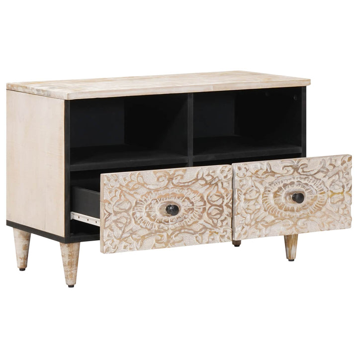 TV-skab med opbevaring Hvid 70 x 33,5 x 46 cm Massivt mangotræ