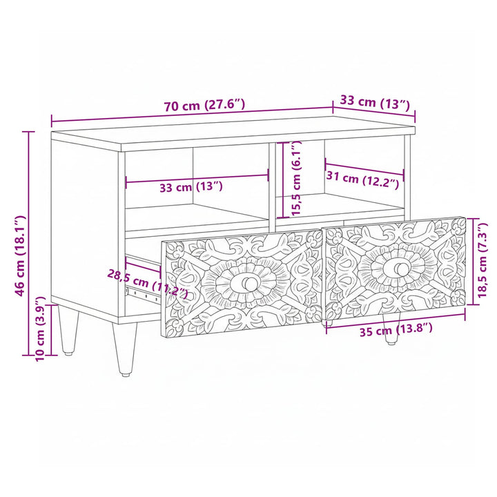 TV-skab med opbevaring Hvid 70 x 33,5 x 46 cm Massivt mangotræ