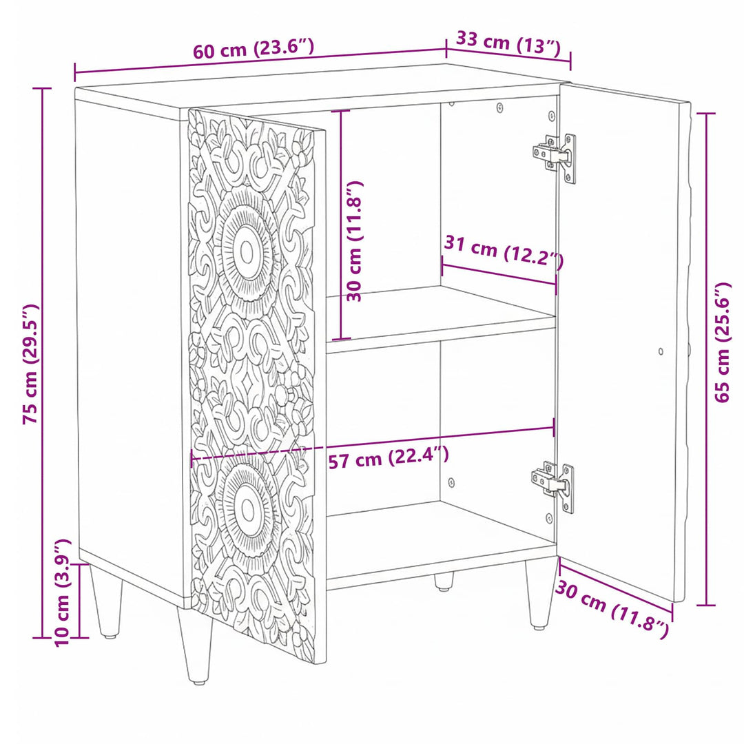 Opbevarings Sideboard Hvid 60 x 33,5 x 75 cm Massivt mangotræ