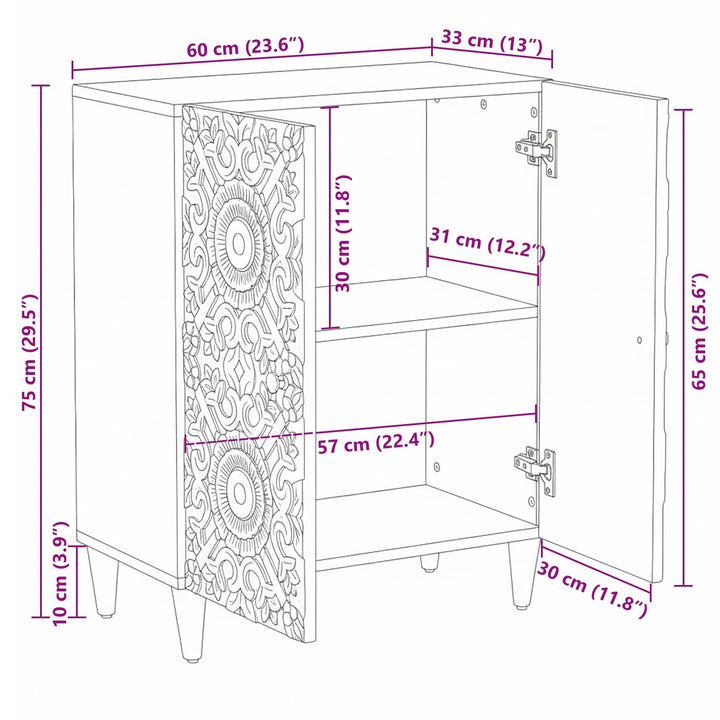 Opbevarings Sideboard Hvid 60 x 33,5 x 75 cm Massivt mangotræ