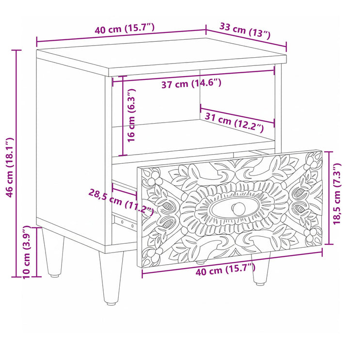 Sengekabinett 2 pcs Hvid 40 x 33 x 46 cm Massivt mangotræ
