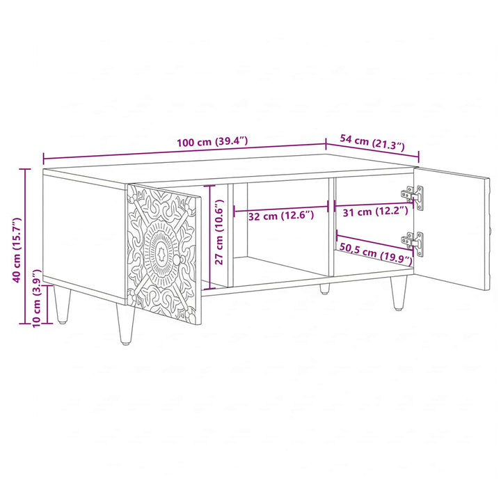 Sofabord Hvid 100 x 54 x 40 cm Massivt mangotræ