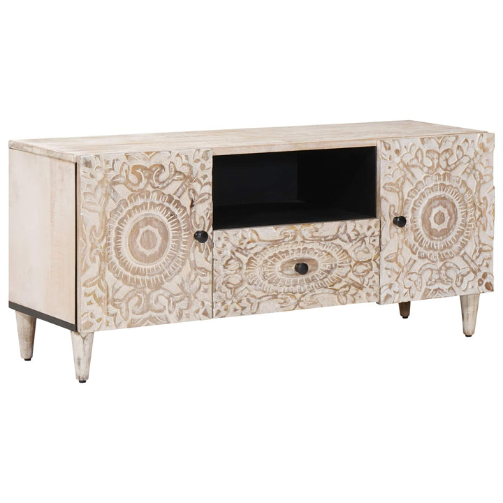 TV-skab med skuffe Hvid 105 x 33,5 x 46 cm Massivt mangotræ