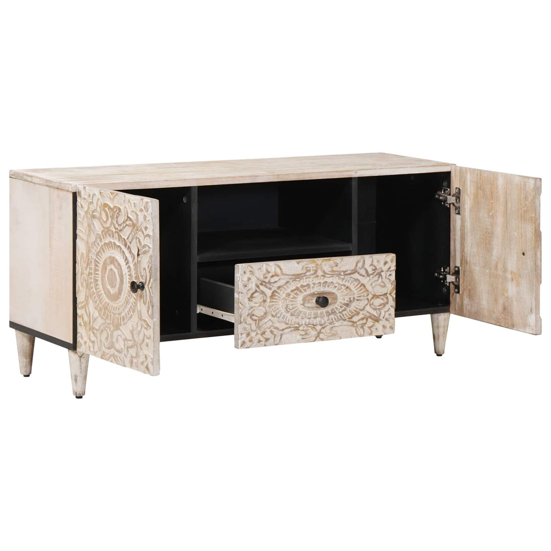 TV-skab med skuffe Hvid 105 x 33,5 x 46 cm Massivt mangotræ