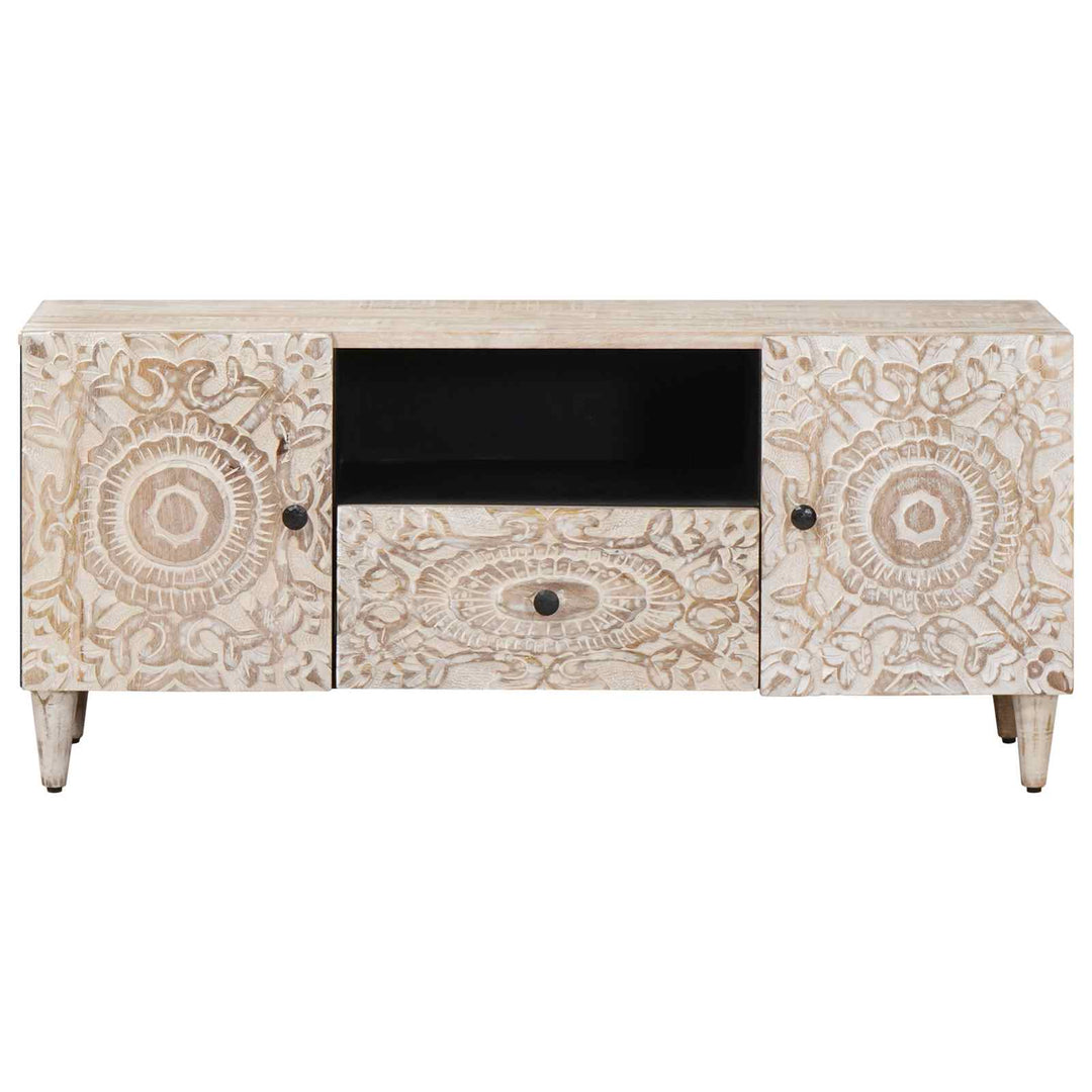 TV-skab med skuffe Hvid 105 x 33,5 x 46 cm Massivt mangotræ