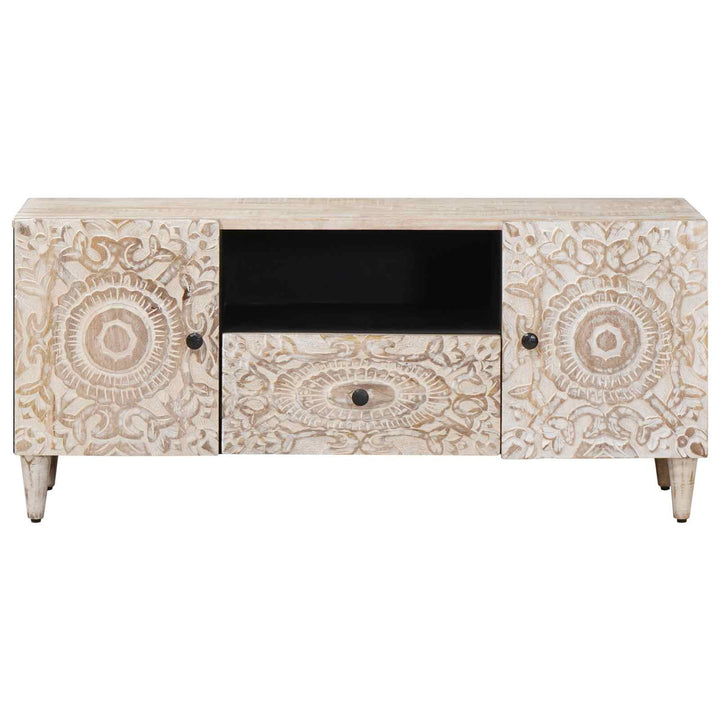 TV-skab med skuffe Hvid 105 x 33,5 x 46 cm Massivt mangotræ