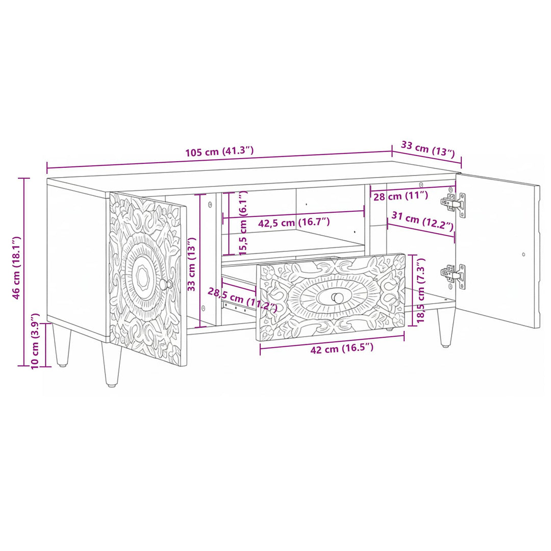 TV-skab med skuffe Hvid 105 x 33,5 x 46 cm Massivt mangotræ