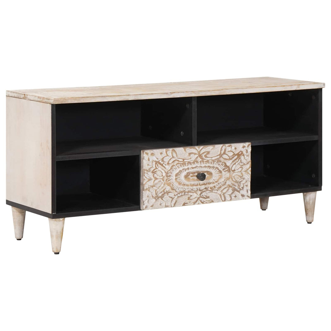 TV-skab med skuffe Hvid 100 x 33,5 x 46 cm Massivt mangotræ