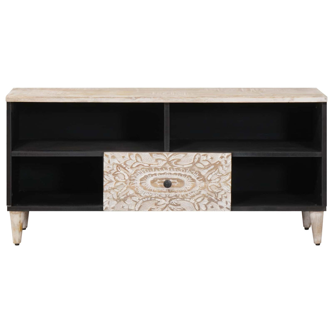 TV-skab med skuffe Hvid 100 x 33,5 x 46 cm Massivt mangotræ