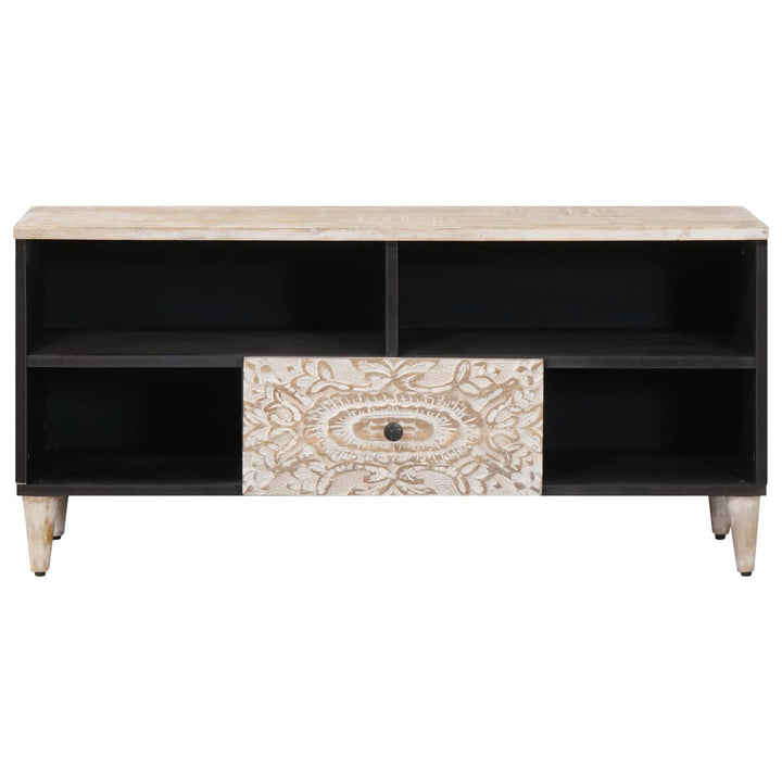 TV-skab med skuffe Hvid 100 x 33,5 x 46 cm Massivt mangotræ