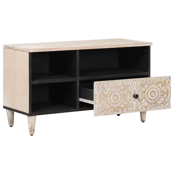TV-skab med skuffe Hvid 80 x 33,5 x 46 cm Massivt mangotræ