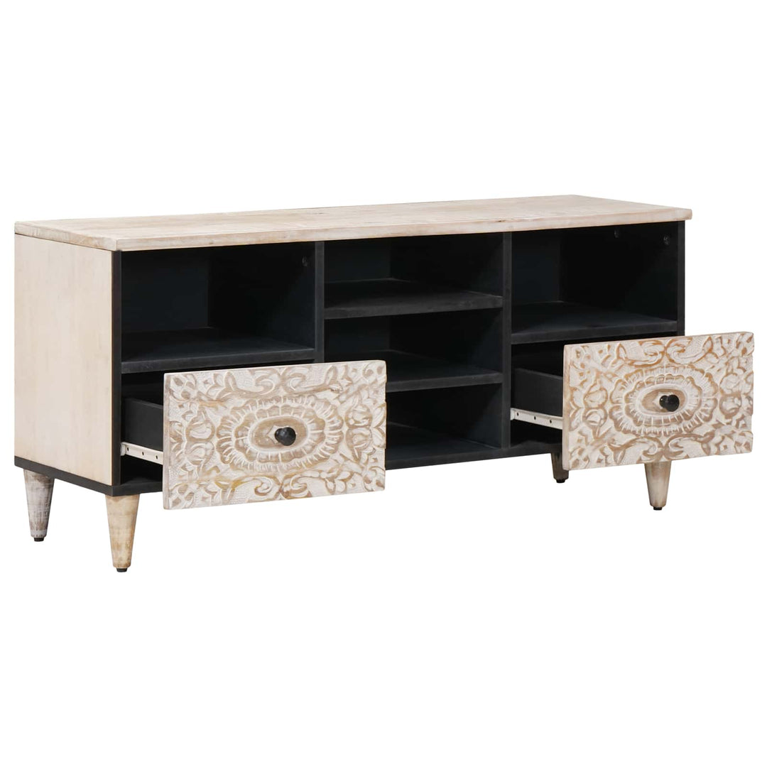 TV-skab med skuffe Hvid 100 x 33,5 x 46 cm Massivt mangotræ