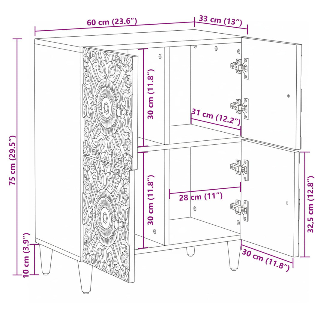Sideboard med dør Hvid 60 x 33,5 x 75 cm Massivt mangotræ