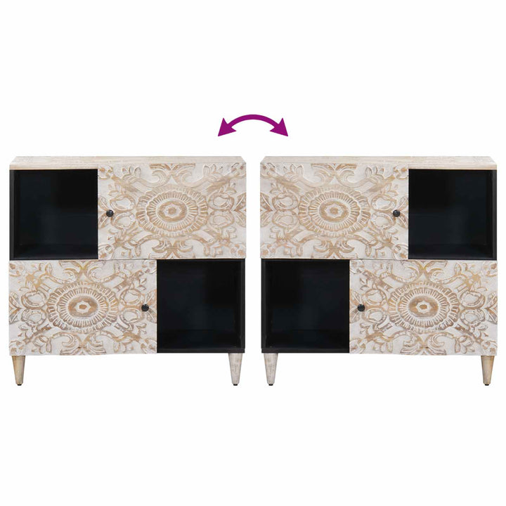Sideboard med dør Hvid 80 x 33,5 x 75 cm Massivt mangotræ