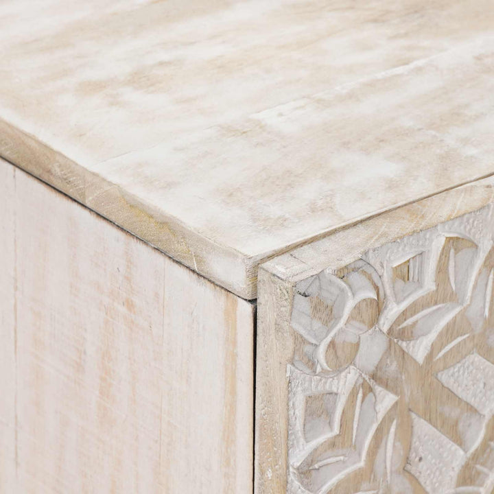 Sideboard med hylde Hvid 90 x 33,5 x 75 cm Massivt mangotræ